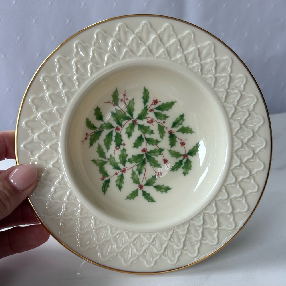 Vintage Lenox Jacquard Holiday Holly Berry Fruit/Dessert Bowl - Picture 7 of 16